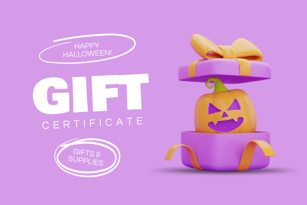 Halloween Greeting with Pumpkin in Gift Gift Certificate Design Template
