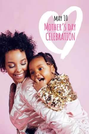 Mother's Day Celebration With Mother Holding Little Daughter Postcard 4x6in Vertical Design Template