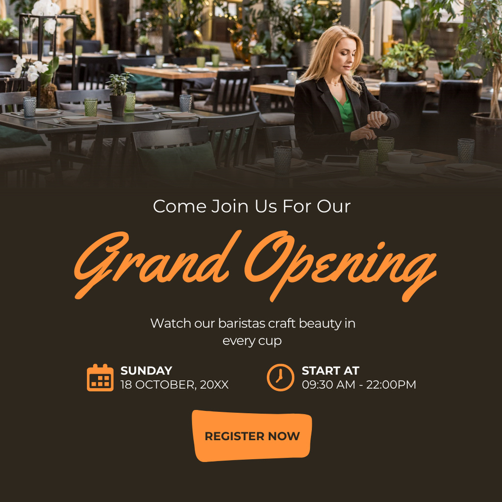 Top-notch Cafe Grand Opening On Sunday Announcement Instagram AD Design Template