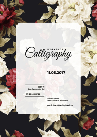 Calligraphy workshop Annoucement with flowers Flyer A7 Design Template