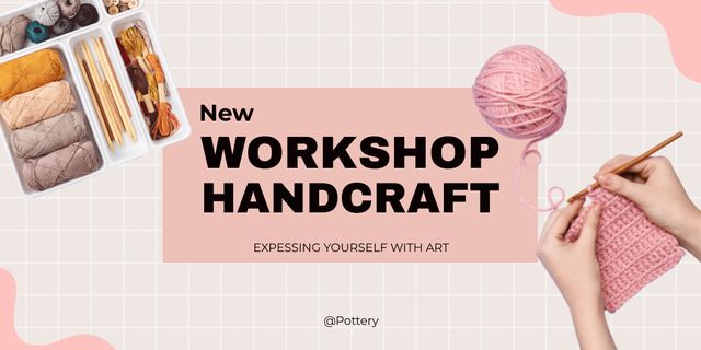 Handcraft Workshop Ad with Woman Knitting Twitter Design Template