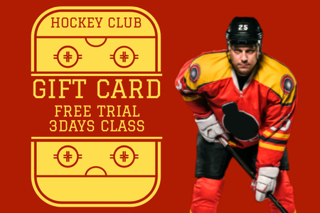 Trial Classes in Hockey Club Red Gift Certificate Design Template