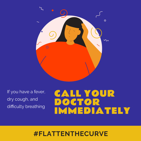 Plantilla de diseño de #FlattenTheCurve Síntomas de coronavirus con mujer enferma Instagram 