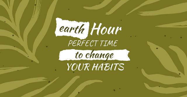 Earth Hour Announcement with Green Leaves illustration Facebook AD Modelo de Design