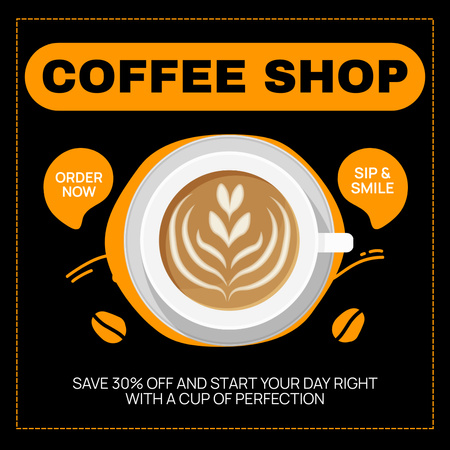 Ontwerpsjabloon van Instagram van Prachtige koffie met kortingen in de coffeeshop
