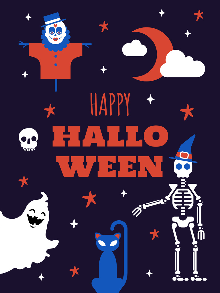 Halloween Holiday Greeting with Funny Characters Poster US Design Template