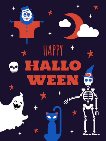 Designvorlage Halloween Holiday Greeting with Funny Characters für Poster US