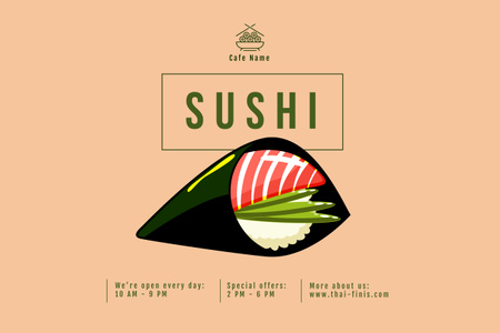 Cozinha asiática em café com sushi servido Poster 24x36in Horizontal Modelo de Design