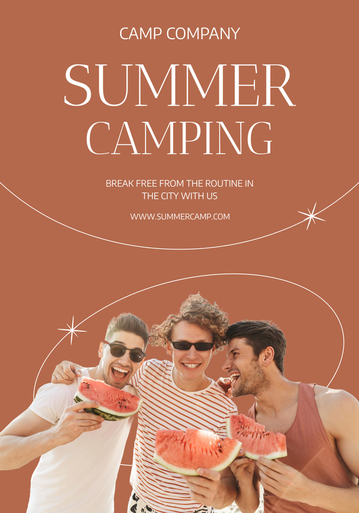 Camping Trip Offer with Smiling Men Poster 28x40in Design Template