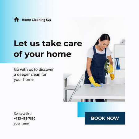 Modèle de visuel offre de services de nettoyage avec femme en uniforme - Instagram AD