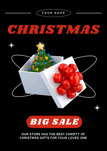Christmas Promotion Sale with Present Box Poster Design Template