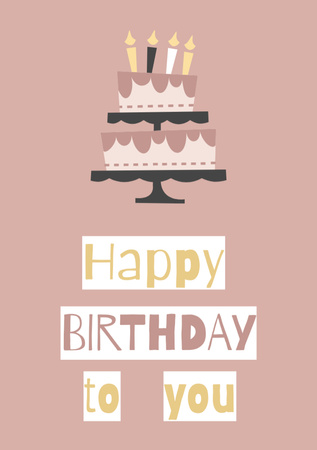 Birthday Greeting with Festive Cake Postcard A5 Vertical Design Template