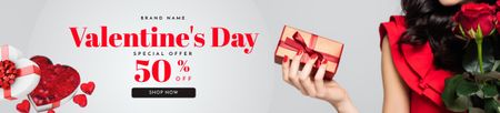 Plantilla de diseño de Descuento del día de San Valentín con mujer en vestido rojo Ebay Store Billboard 