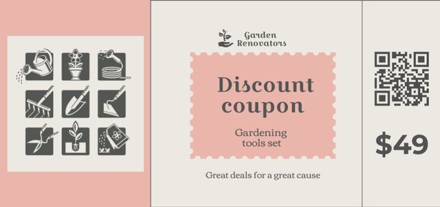 Gardening Tools Set Ad with Discount Coupon Din Large tervezősablon