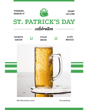 St.Patricks Day Celebration with Glass of cold Beer Poster 16x20in Design Template