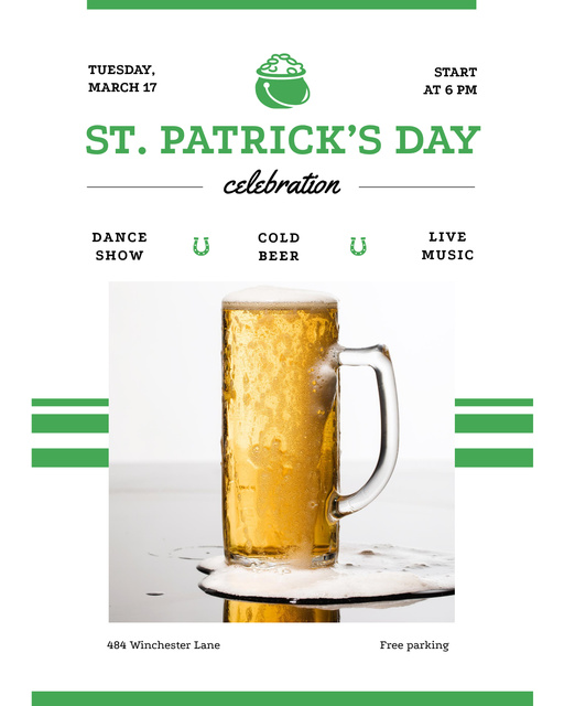 Patricks Day Celebration with Glass of Cold Light Beer Poster 16x20in – шаблон для дизайну