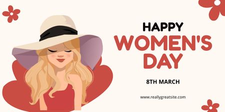 Şapkalı Çekici Kadınla Kadınlar Günü Tebriki Twitter Tasarım Şablonu