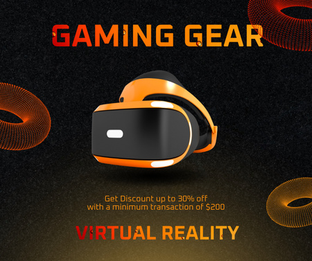 Virtual Gear for Gaming on Black and Orange Facebook Design Template