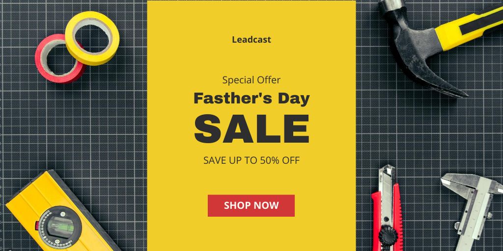 Fasther's Day Sale with Building Tools Twitter Design Template