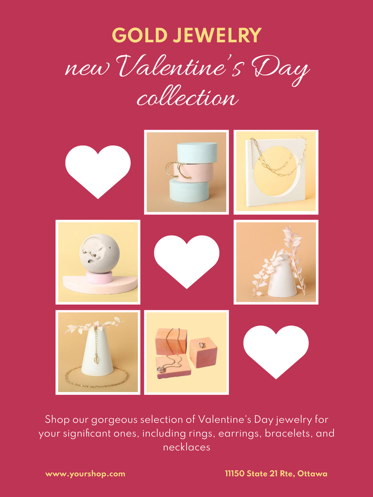 Offer of Gold Jewelry on Valentine's Day Poster US Πρότυπο σχεδίασης