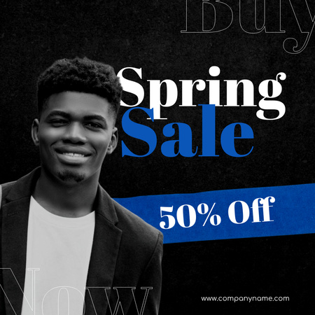 Spring Male Clothes Sale with Smiling Young Man Instagram Design Template