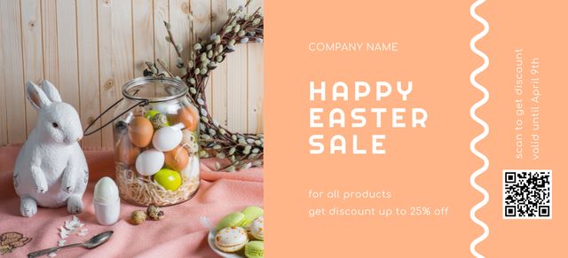 Beautiful Easter Decoration with Decorative Rabbit and Painted Eggs Coupon 3.75x8.25in Design Template