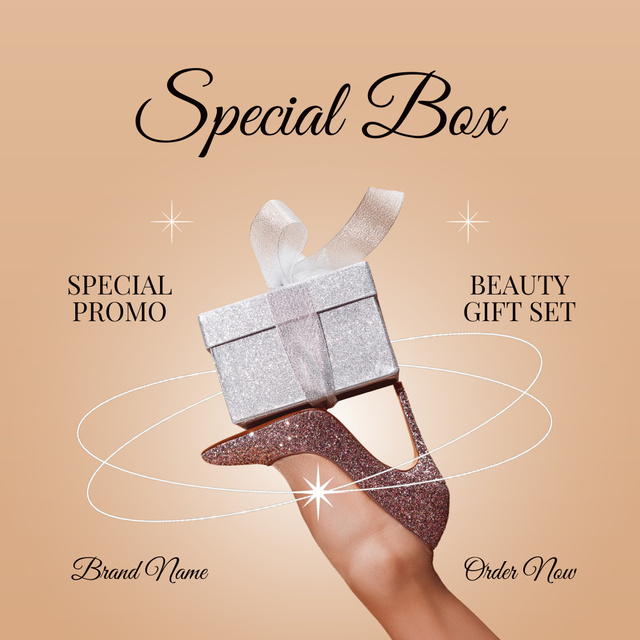 Fashion Gift Box Offer Beige Sparkling Animated Post Design Template