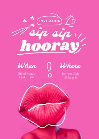 Party Announcement with Bright Red Female Lips Invitation tervezősablon