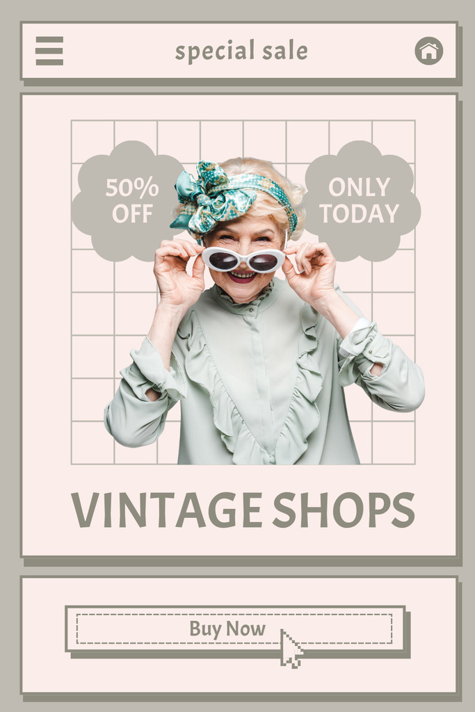 Ontwerpsjabloon van Pinterest van Old lady for vintage shop grey