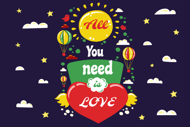 Loving Phrase with Colorful Air Balloons Postcard 4x6in Šablona návrhu