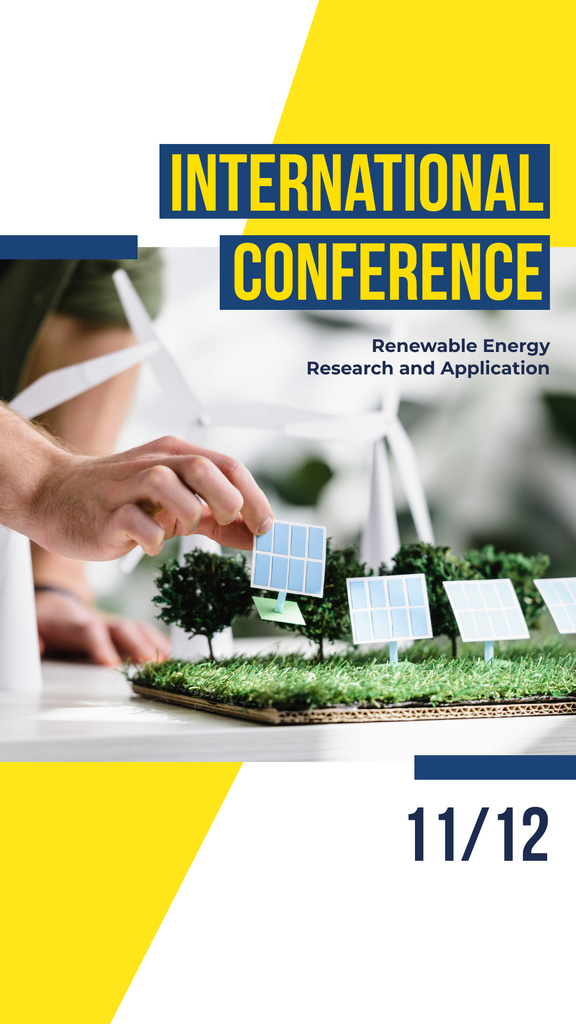 Template di design Renewable Energy Conference Announcement with Solar Panels Model Instagram Story