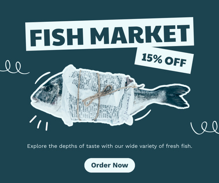 Plantilla de diseño de Anuncio de descuento en el mercado de pescado Facebook 