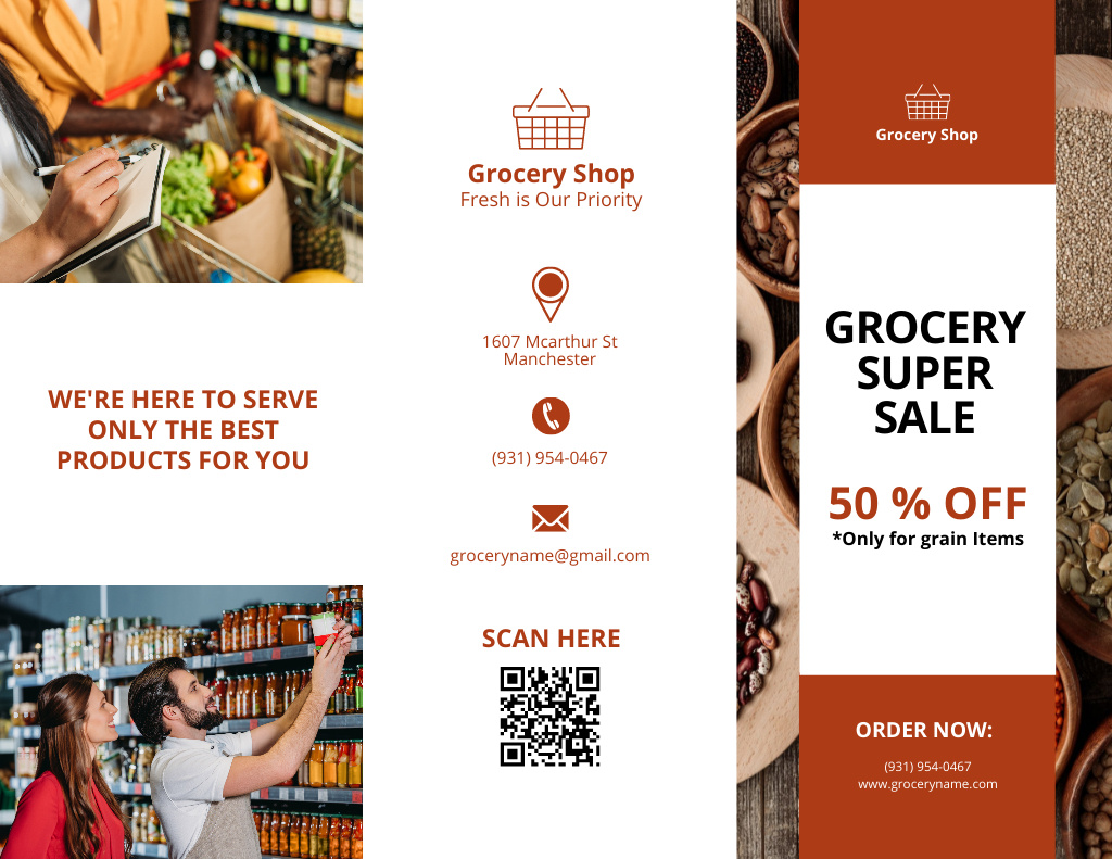 Fresh Food In Supermarket Sale Offer Brochure 8.5x11in Modelo de Design