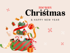 Christmas and New Year Cheers with Decorated Tree and Gift Box