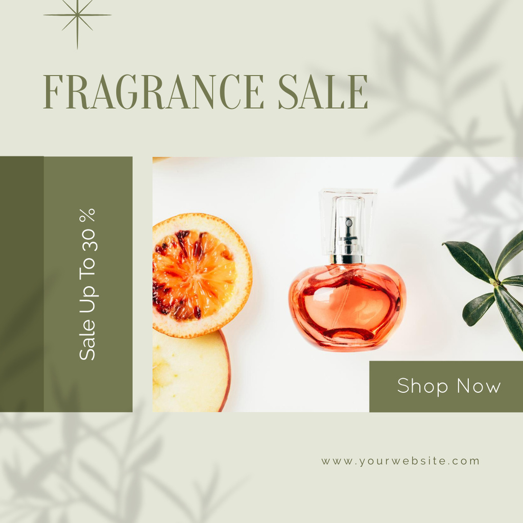 Fragrance Sale Announcement with Citrus and Leaf Instagram Modelo de Design