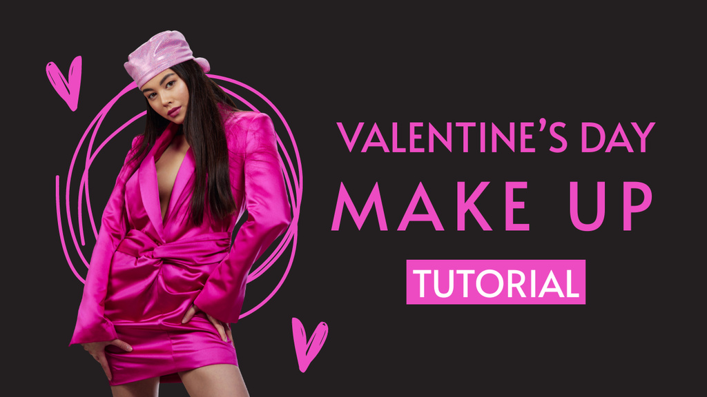 Platilla de diseño Makeup Tutoring for Valentine's Day with Attractive Young Woman Youtube Thumbnail