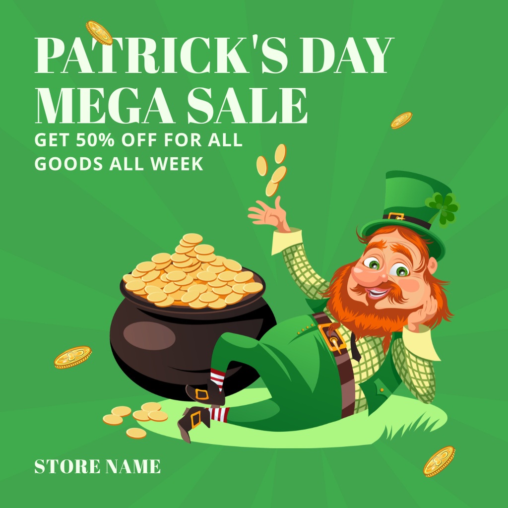 Designvorlage St. Patrick's Day Mega Sale with Pot of Gold für Instagram