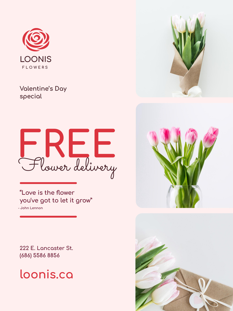 Flowers Delivery Offer on Valentine's Day in Pink Poster 36x48in – шаблон для дизайна