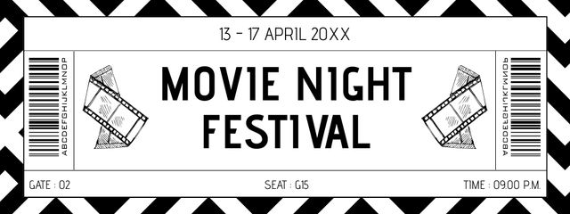Ontwerpsjabloon van Ticket van Movie Night Announcement in Black and White