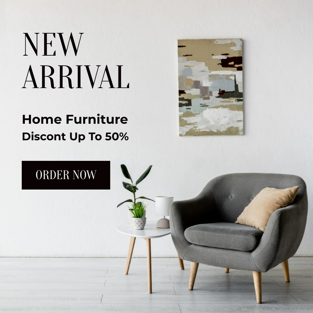 Home Furniture with Grey Armchair At Half Price Instagram Tasarım Şablonu
