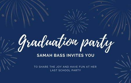 Graduation Party With Fireworks In Blue Invitation 4.6x7.2in Horizontal Design Template