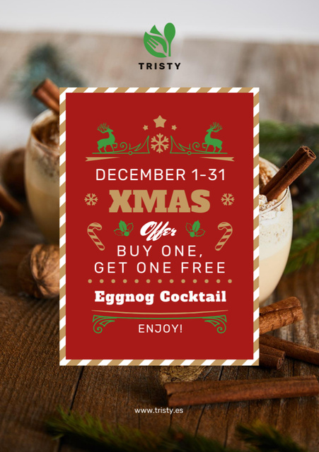Christmas Drinks Offer with Traditional Eggnog Cocktail Flyer A5 Design Template