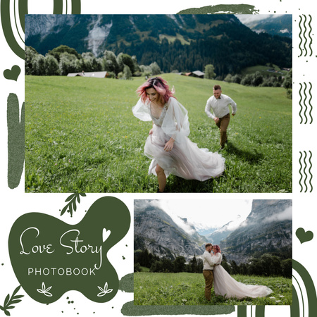 Love Story of Pretty Couple in Mountains Photo Book Design Template