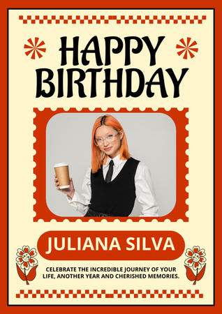 Congratulations for Birthday Girl in Orange Frame Poster Design Template