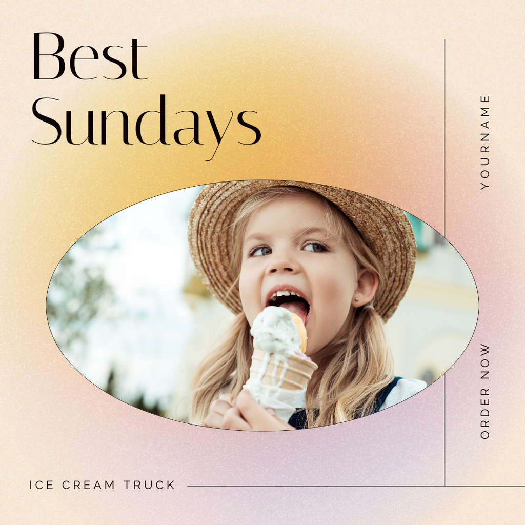 Cute Little Girl with Yummy Ice Cream Instagram Design Template