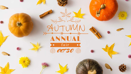 Autumn pumpkins and leaves FB event cover Design Template