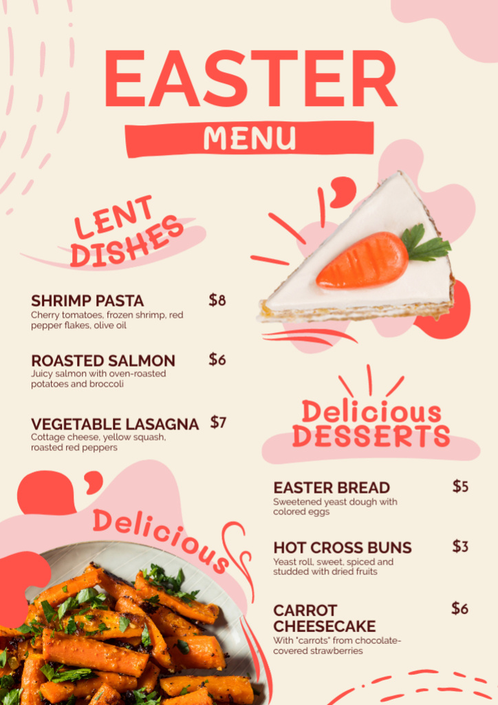 Template di design Easter Meals Offer with Carrot Cake Menu
