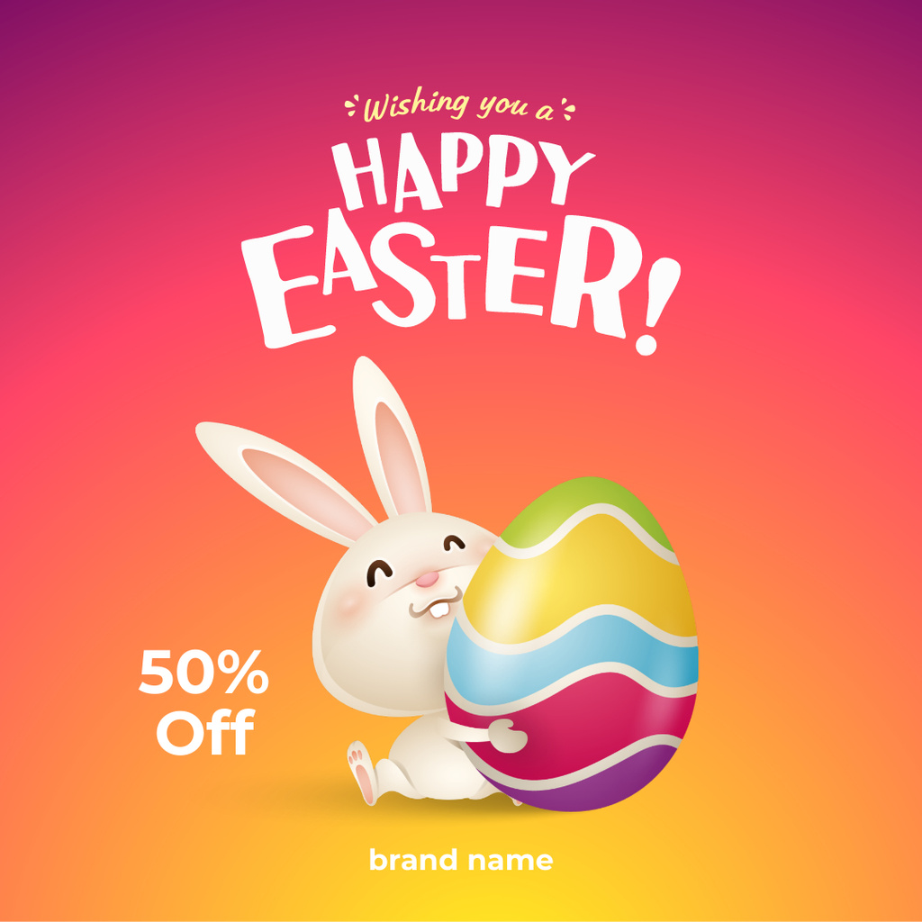Cute Easter Bunny Holding Painted Easter Egg Instagram Modelo de Design