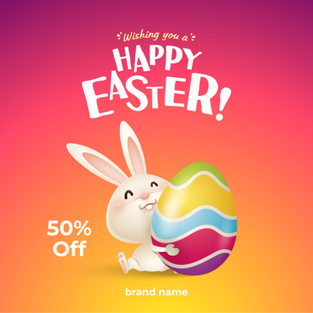 Cute Easter Bunny Holding Painted Easter Egg Instagram Design Template