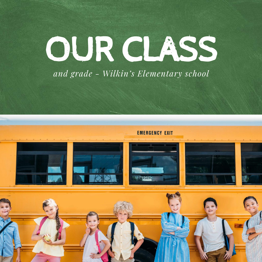 Ontwerpsjabloon van Photo Book van Cute Kids near School Bus